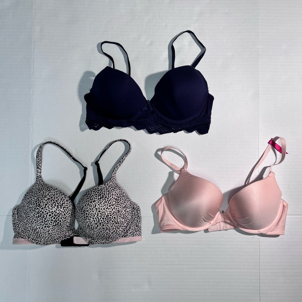 Victoria's Secret Animal Print, Nautica Navy & Maidenform Pink Bra Lot 34C
